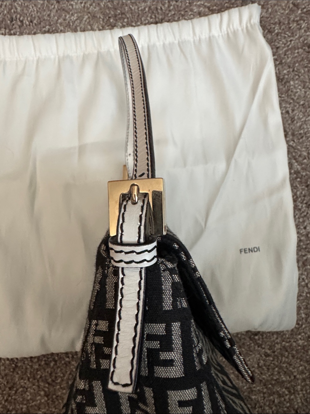 Fendi Black and White Monogram Baguette with Gold Hardware - Picture 10 of 12